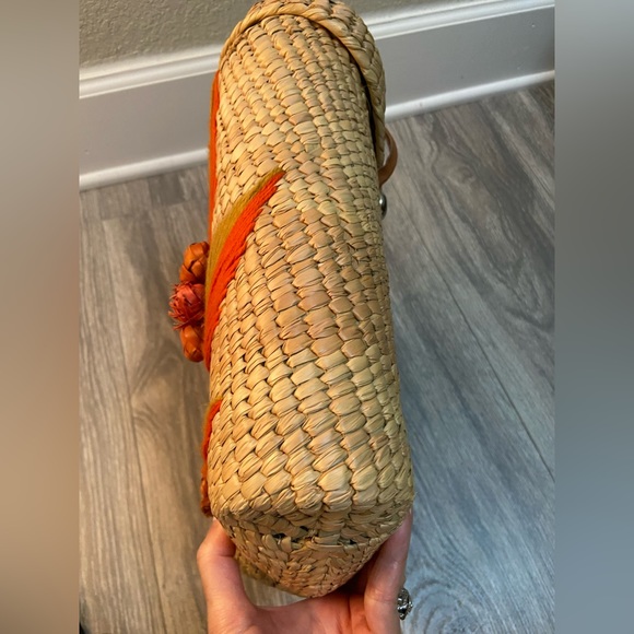 Vintage Woven Wicker Rattan Straw Satchel Handbag Tote Basket Bag Boho Med. Size - Picture 8 of 13